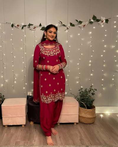 Readymade Red Patiala Dress from Malerkotla