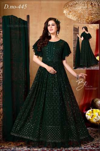 Dark Green Ethnic Gown D -445 by Sundari Sarees