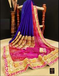 Fancy Blue-Pink Gota Patti Bandhej Saree 