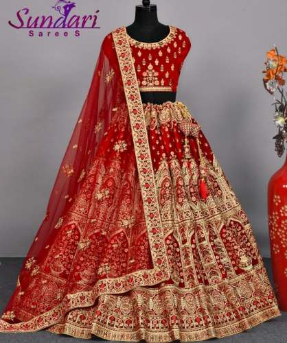 Sundari Saree Present Red Bridal Lehenga Choli by Sundari Sarees