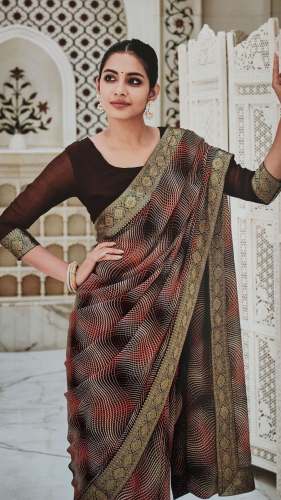 Fancy Brown Printed Georgette Saree by Tanishka Saree