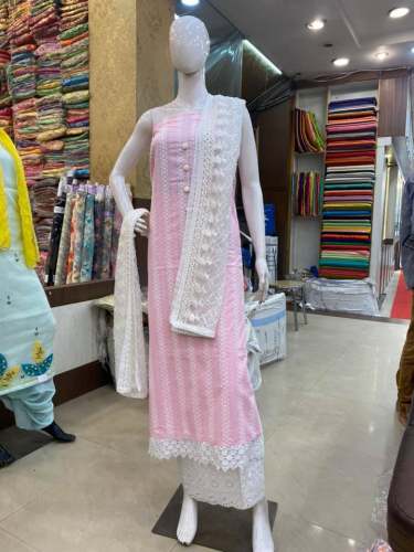 Cotton Pink Designer Dress Material 