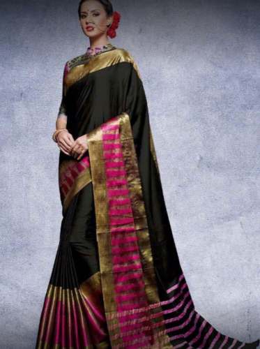 New Collection Black Plain Saree For Women by Sri Mani Stores
