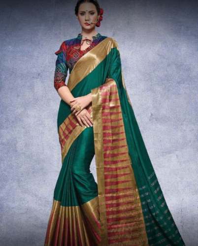 New Collection Green Plain Saree by Sri Mani Stores