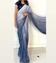 Blue Shaded Sequence Party Wear Saree