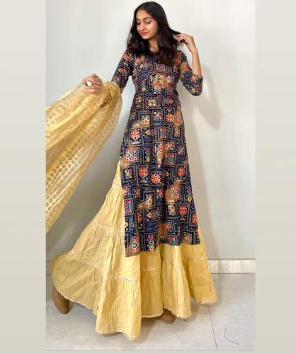 Designer Blue Kurti with Sharara Pant