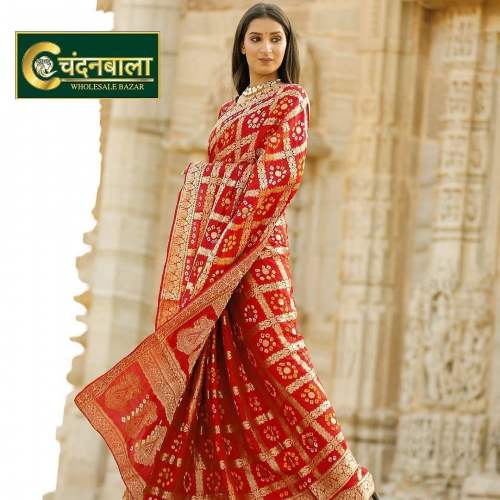 Red Indian Bandhani Saree  by Chandanbala wholesale bazar