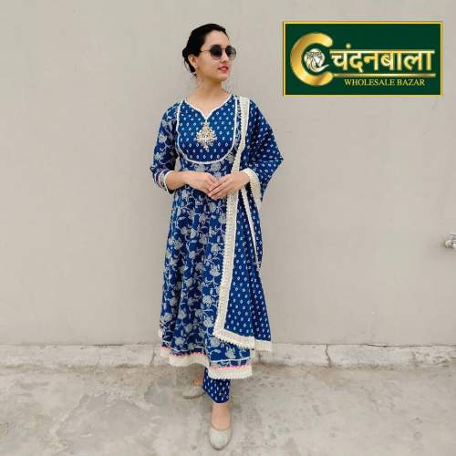 Trendy Blue Jaipuri Cotton Suit  by Chandanbala wholesale bazar
