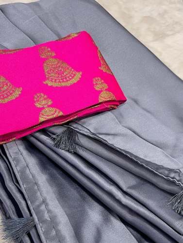 Buy Plain Fancy Satin Silk Saree For Women by Needlenthread