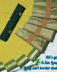 Lemon Yellow Plain Long Zari Border Saree