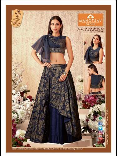 Beautiful Blue Indo Western Crop Top Lehenga by Manglam Sarees