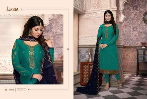 Lavina Green Embroidered Dress Material 