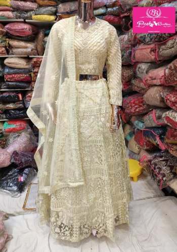 New Heavy Embroidery Cream Lehenga Choli by Posh Boutique