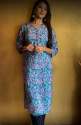New Collection Blue Printed Straight Kurti