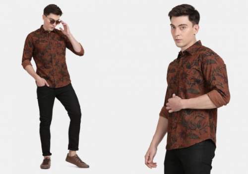 Buy Cotton Slim Fit Derby Brick Printed