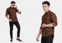 Buy Cotton Slim Fit Derby Brick Printed