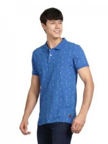 New Blue Printed Collar derby T Shirt For Mens