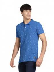 New Blue Printed Collar derby T Shirt For Mens