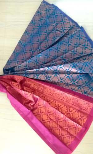Buy Red And Blue Silk Banarasi Saree