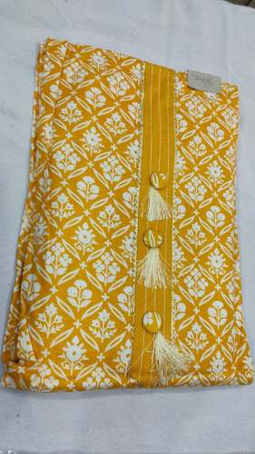 Mustard Yellow Batik Print Dress Material by Heera Cloth House