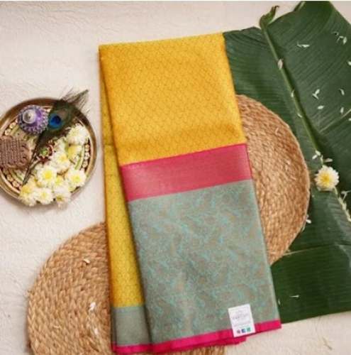 New Yellow Silk Handloom Saree At Wholesale Rate by Parijat Collections