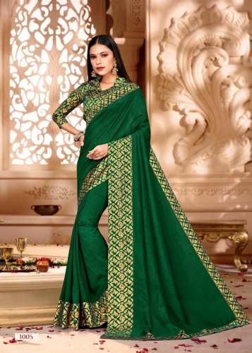 Green Plain Saree With Brode border by Raja Emporium