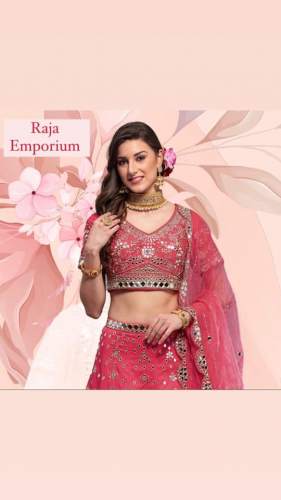 Light Pink Mirror Work Embroidered Lehenga Choli