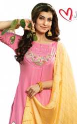 Trendy Pink Kurti With Yellow Dupatta set