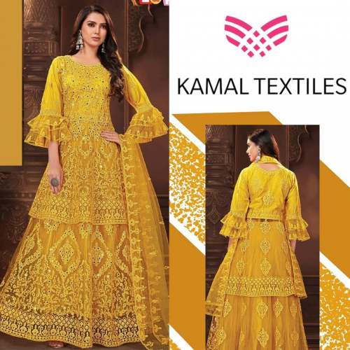 Wedding Wear Yellow Embroidered Dress  by Kamal textiles