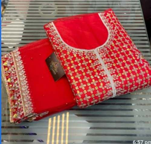 New Arrival Embroidered Red Dress Material  by Stree Fashion Festival