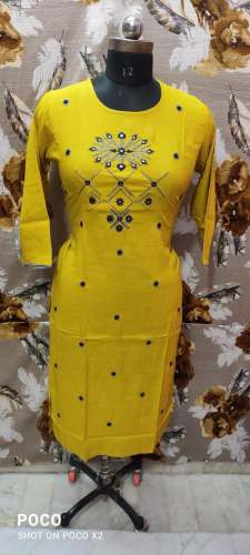 Elegant Yellow Straight Embroidered Kurti