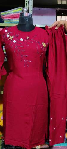 Light Work Red Kurti With Pant Set by Namdev Garment