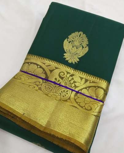 Best Rate Dark Green Silk Saree With Golden Zari by Janardhana silks