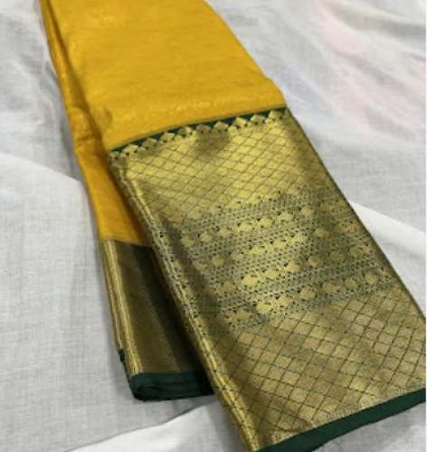 Yellow and Green Silk Wedding Saree by Janardhana silks