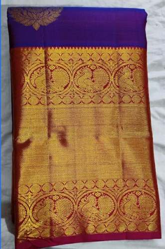 Purple Silk Saree With Golden Border by KAMALA SILK HOUSE