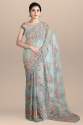 Trendy Grey Organza Embroidered Saree