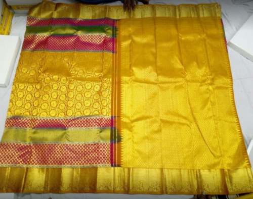 Wedding Wear Golden Silk Saree by Swarna Silk House