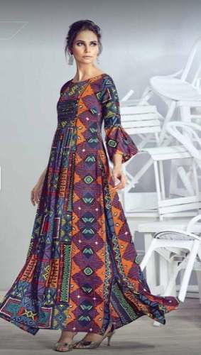 Long Ruffle Sleeve Flared Kurti At Wholesale Rate