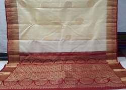 Cream And Red Pure Silk Saree 