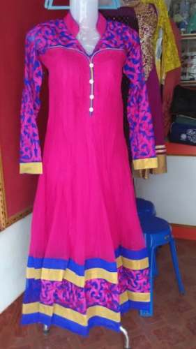 Long Pink Embroidered Anarkali Kurti by Kashish Style Meets Tradition