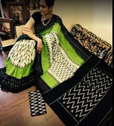 Beautiful Black And Green Ikat Saree