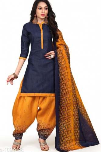 Blue and Yellow Ready Wear Patiala Suit by Rustic Fashions