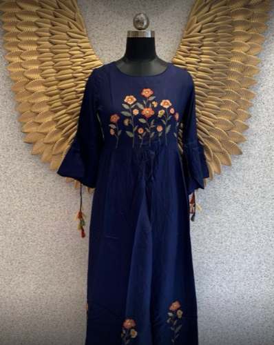 Buy Fancy Navy Blue Embroidery Kurti