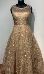 New Collection Brown Net Embroidery Gown
