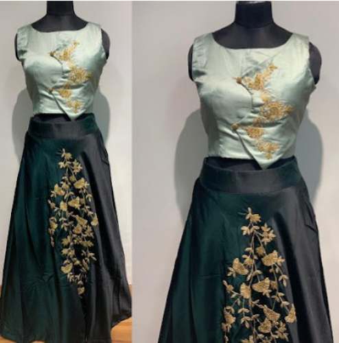 New Crop Top Green Lehenga For Women by Pushpanjali Nx