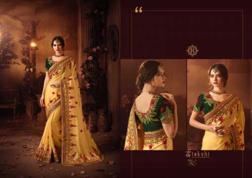 New Yellow And Green Embroidery Saree For Women by Mayur Family Shop