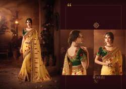 New Yellow And Green Embroidery Saree For Women