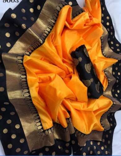 Formal Wear Black and Orange Cotton Silk Saree by Shanvis