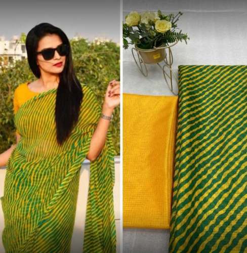 Moss Chiffon Green Leheriya Saree
