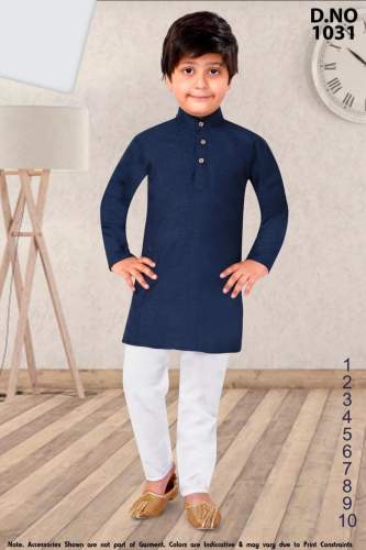 Plain Blue Kids Boys Kurta Pajama Set  by Sajid Wajid Kids Wear